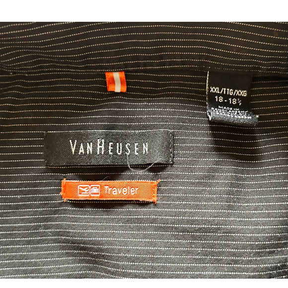 Van Heusen Traveler Black White Striped Button-Up Shirt Mens Size XXL - Picture 2 of 6